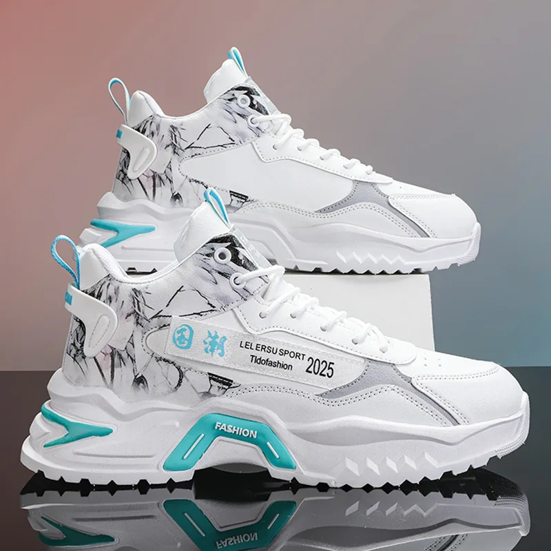 Autumn high top men's shoes fashion new white sports shoes for male students running casual dad shoes