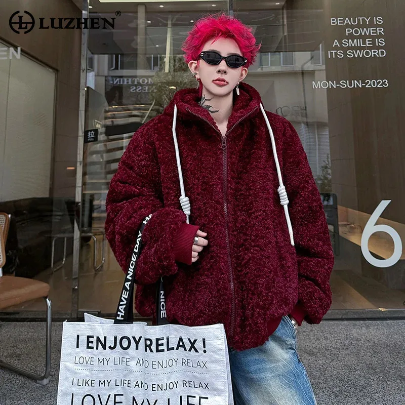 

LUZHEN 2025 зимнее высококачественное утепленное теплое стеганое пальто из овечьей шерсти с капюшоном, мужская модная красивая уличная парка, одежда JY5286