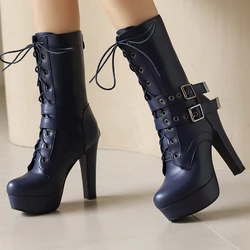 Women's Mid-calf Boots Sexy Platform Black Blue White Boot High Heels Zipper Dance Party Shoes Lady Big Size 50 New 2025 Winter