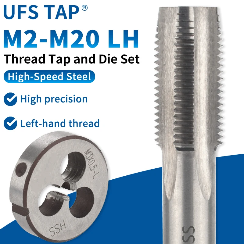 

UFS TAP 1SET HSS Left Hand Metric Screw Hand Tap and Die Set Fine Thread Dies Taps M2-M20 X0.4/0.45/0.5/0.6/0.7/0.8/1/1.25/1.5/2