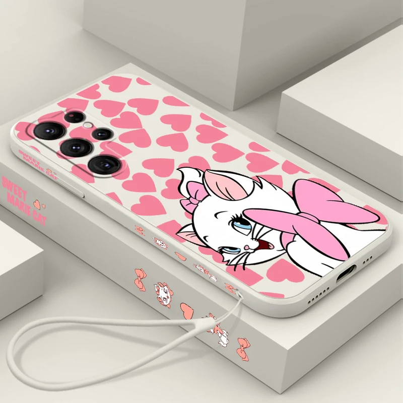 Cartoon Aristocats Marie Cat Liquid Left Rope For Samsung Galaxy S24 S23 S22 S21 S20 FE S10 Ultra Plus Lite 5G Soft Phone Case