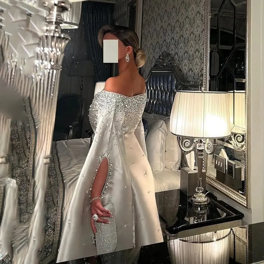 Aangepaste Saoedi-Arabië avondjurk off-the-shoulder kralen een lijn formele avondjurken voor dames bruiloft jurken
