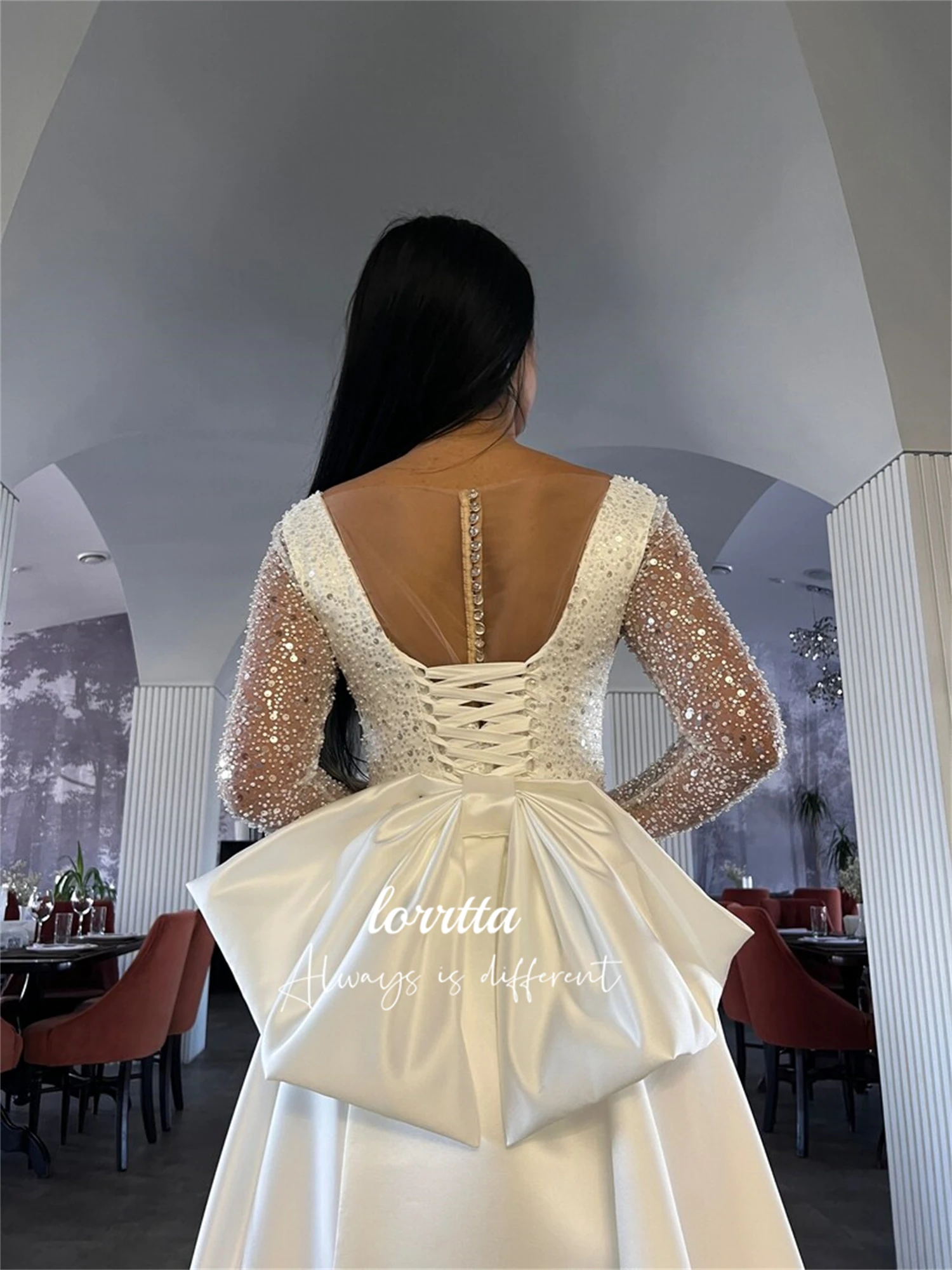 Lorrtta Satin Grace Bead Embroidery White Wedding Dress Evening Dresses for Formal Occasions Luxury Robe De Soiree Femmes Party