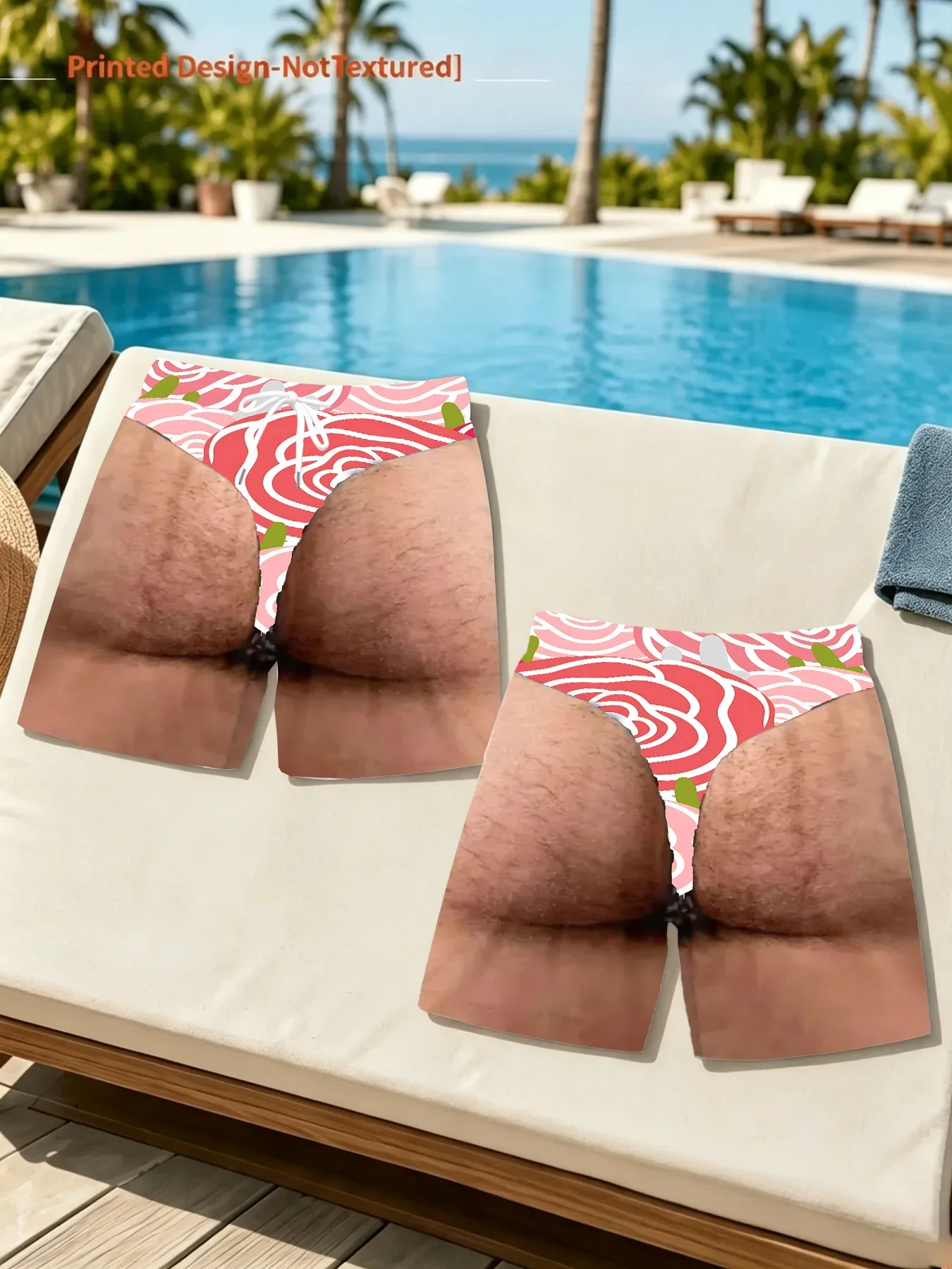 Men Funny 3D Print Board Shorts Fake Ripped Hole Visual Effect Swim Trunks Hawaiian Coconut Tree Beach Shorts Summer Party