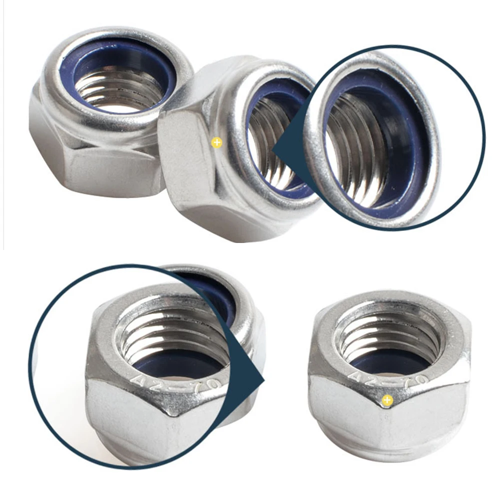 

200 Pcs Nuts M5 Stainless Steel Nylon Insert Anti Loose Safety Lug Bolt Hardware Fastener