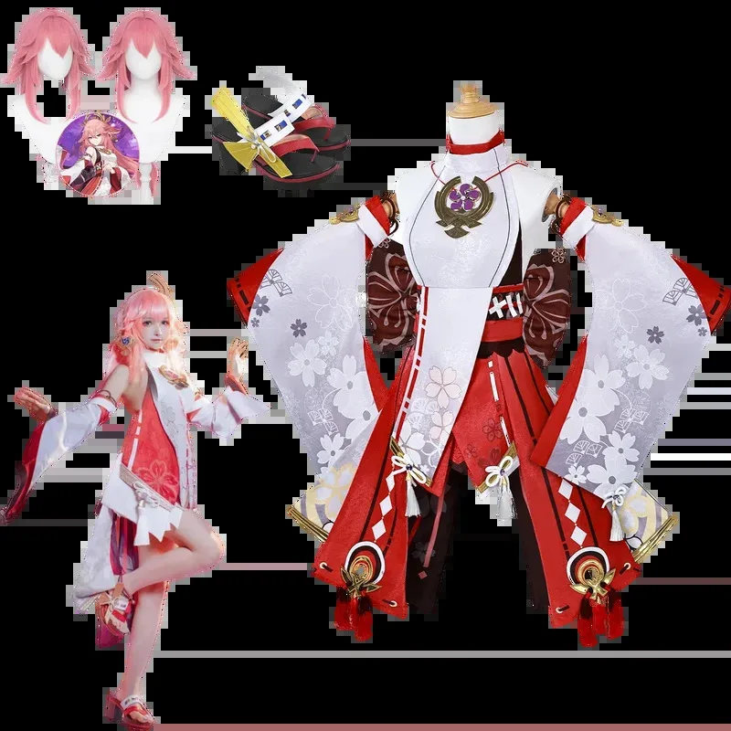 

Genshin Impact Yae Miko Cosplay Full Set - Guuji Fancy Outfit Costume Includes Dress And Headwear for Cosplay Events