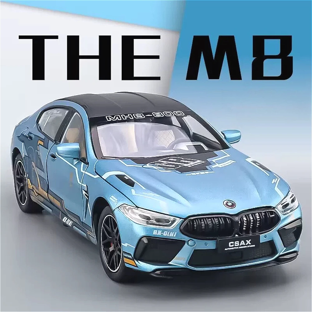 Scale 1:24 M8 M5 Alloy Car Model Toy Front Wheel Steering Shock Absorption Sports Cars Miniature Vehicles Models Hobby Presents