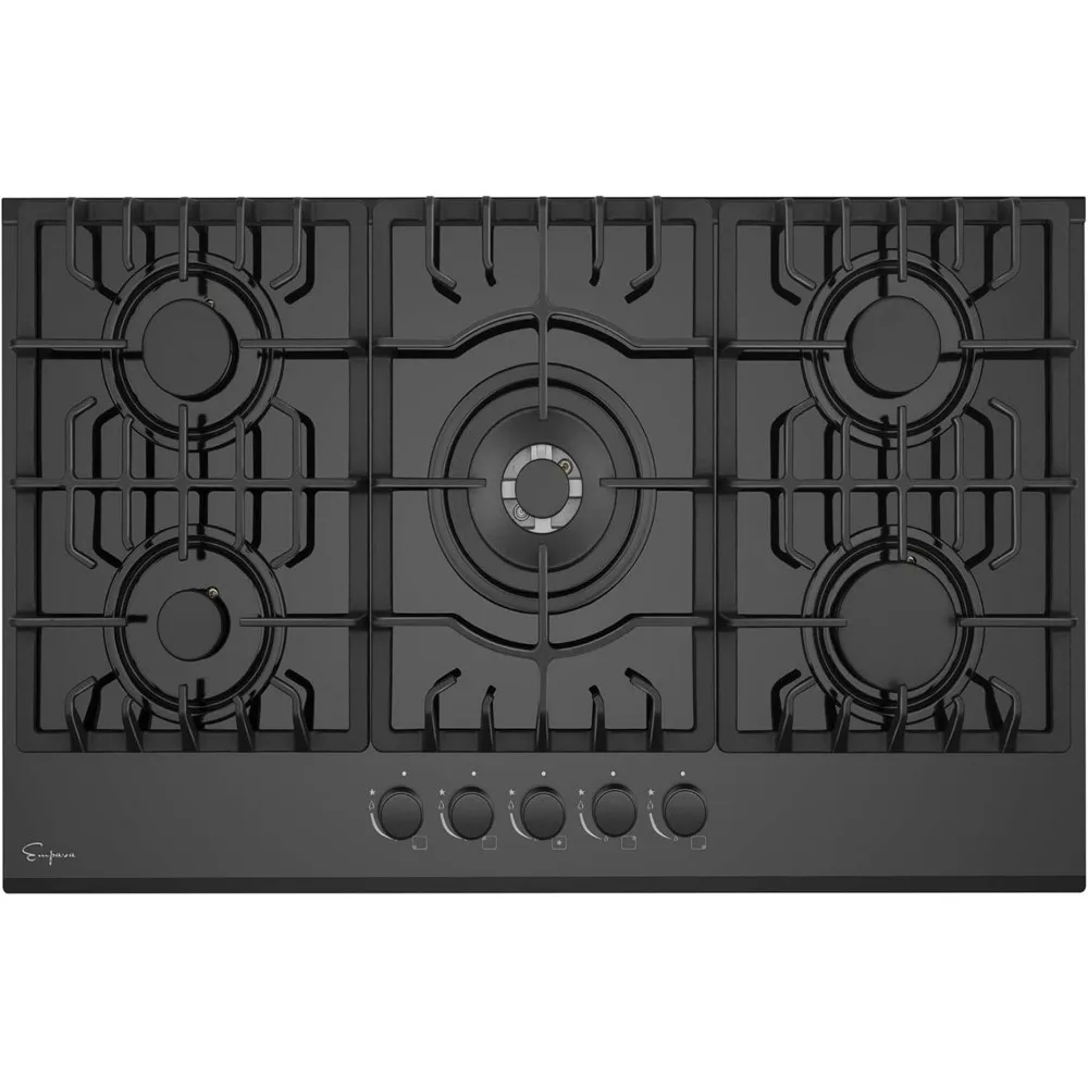 Empava 30 in. Gas Stove Cooktop 5 Italy Sabaf Sealed Burners NG/LPG Convertible in Black Tempered Glass