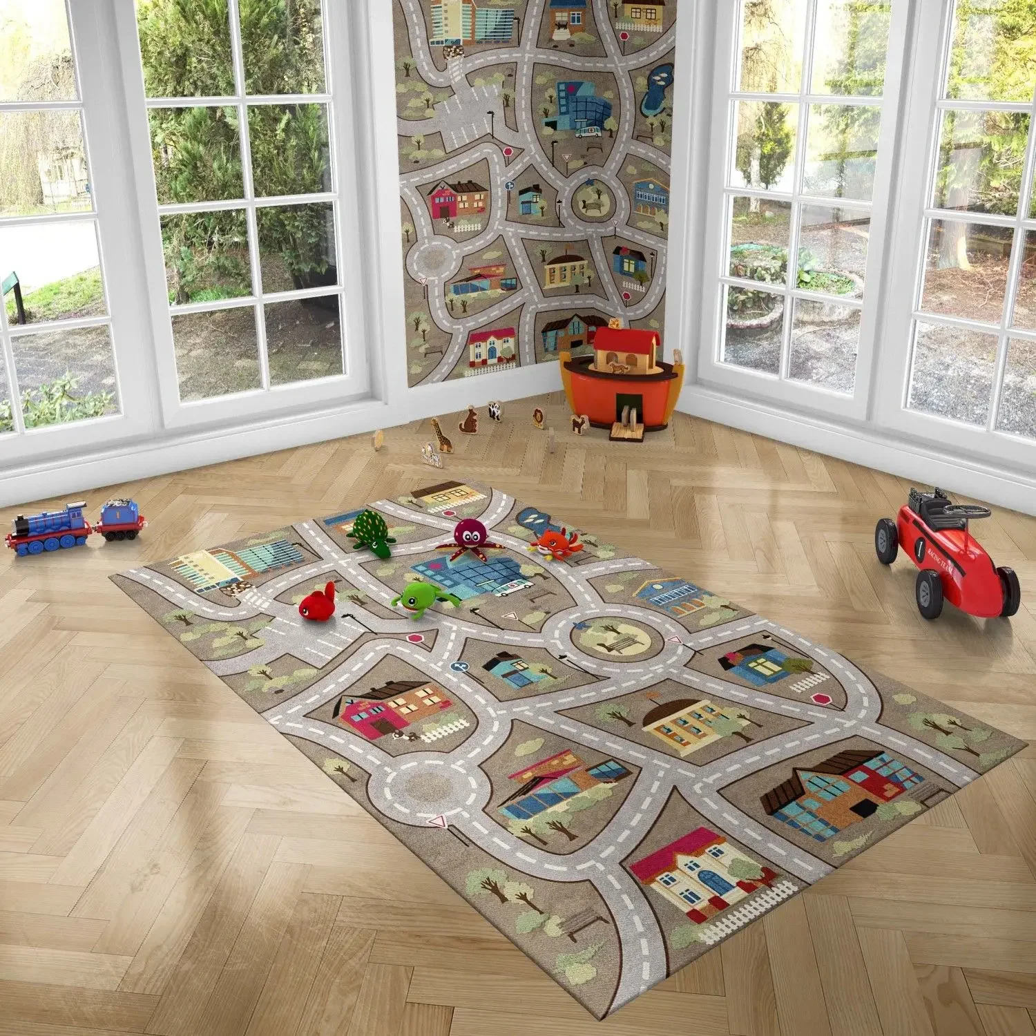 

Cartoon Road Area Rug for Kids Playroom Living Room Large Non-Slip Machine Washable