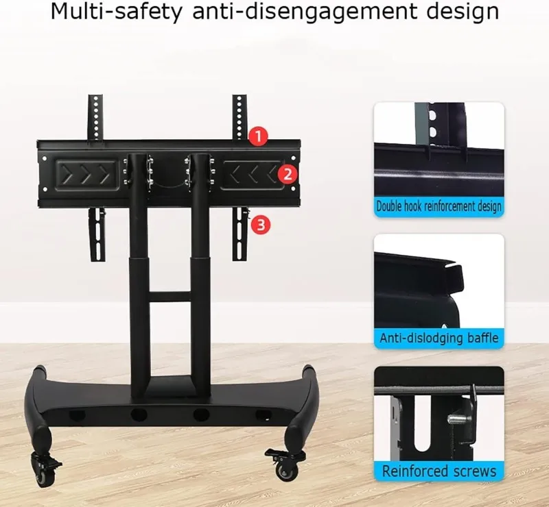 Economical Movable Cold-Rolled Steel Plate TV Cart with Wheels Fit for 32''-70' TV Screen Used in Office and Home