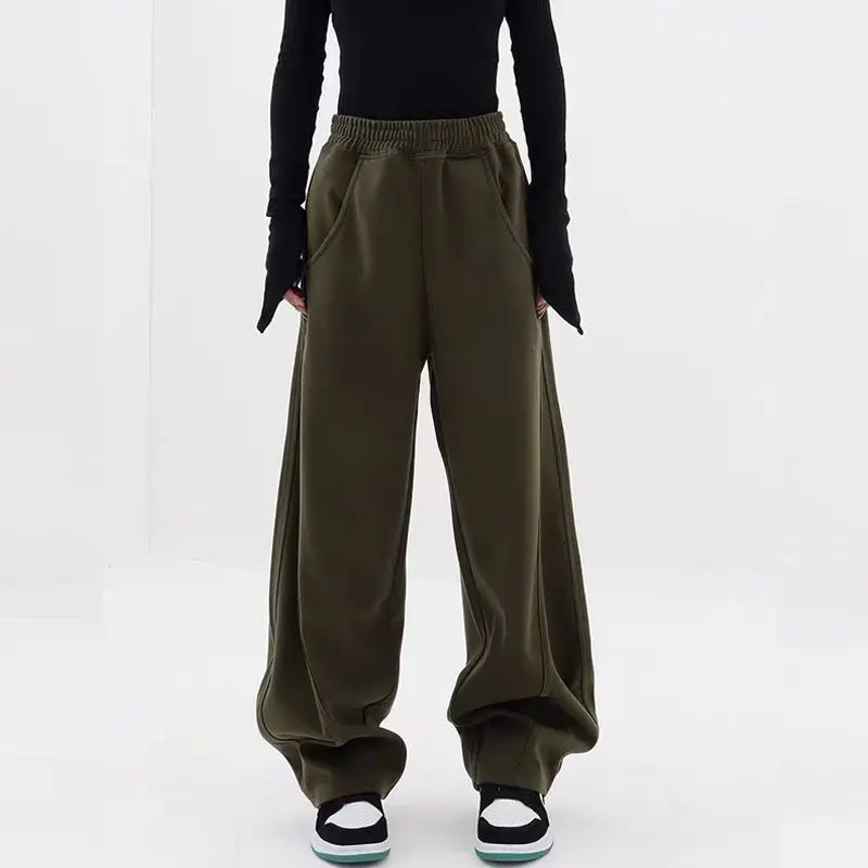 

Women Loose Thicken Long Sports Trousers Fashion Elegant Simplicity Korean Casual Pants Winter Female Warm Wide Leg Trousers