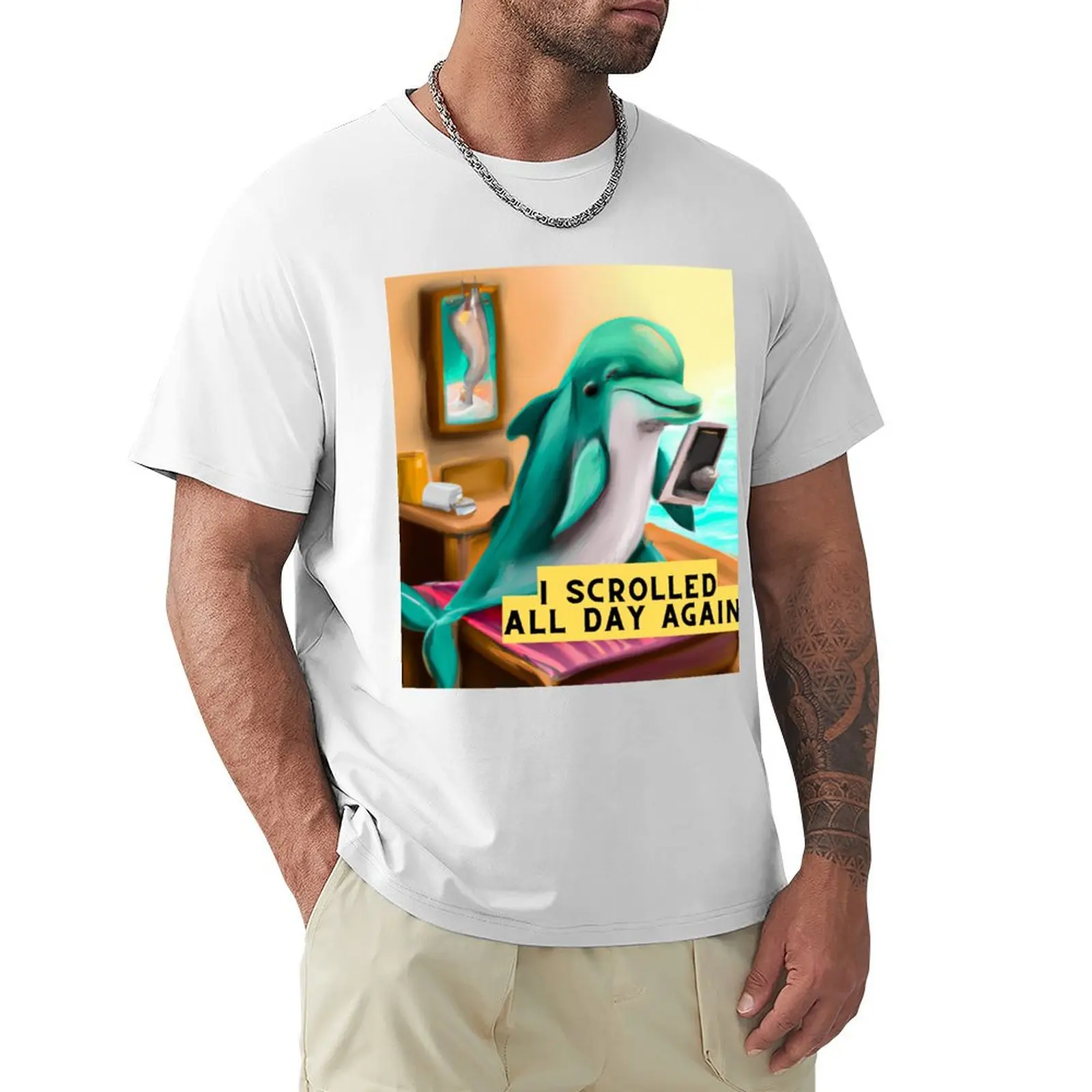 

Lazy Animals Using Phone #dolphin T-shirt korean fashion hippie clothes Short sleeve tee sweat shirts, men