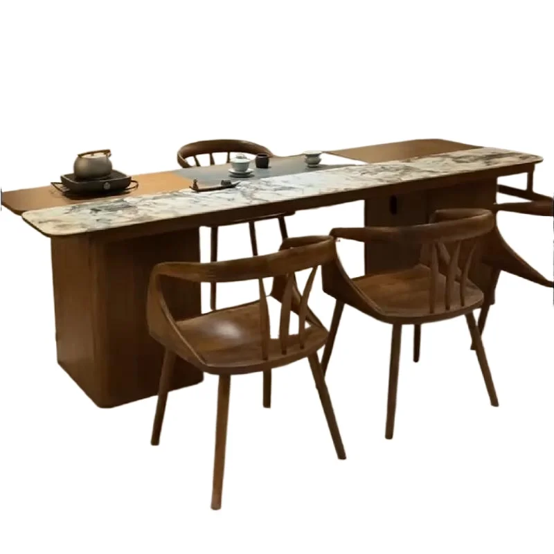 

New Chinese ebony tea table and chair combination, one table and five chairs, all solid wood home office tea table
