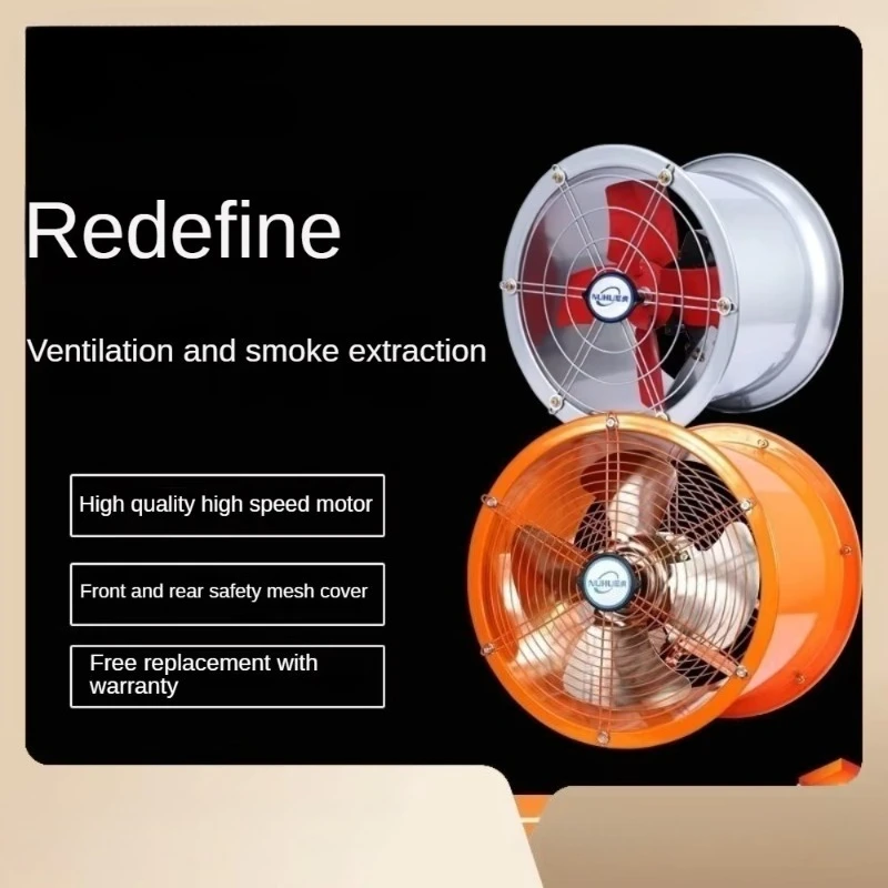 High-Speed Aluminum Alloy Industrial Exhaust Fan Cylindrical Axial Flow Ventilator for Kitchen Fume Removal Strong  Ventilation