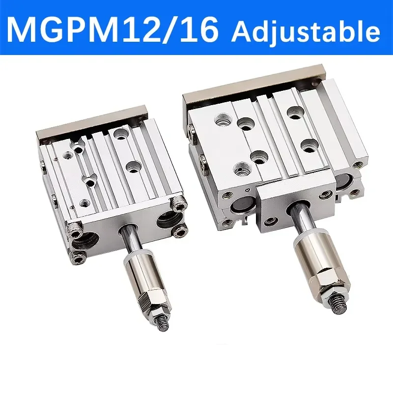 MGPM12/16 Adjustable Stroke Bore Size 12mm/16mm Three Axis With Rod Compact Guide Air Actuator Pneumatic Cylinder