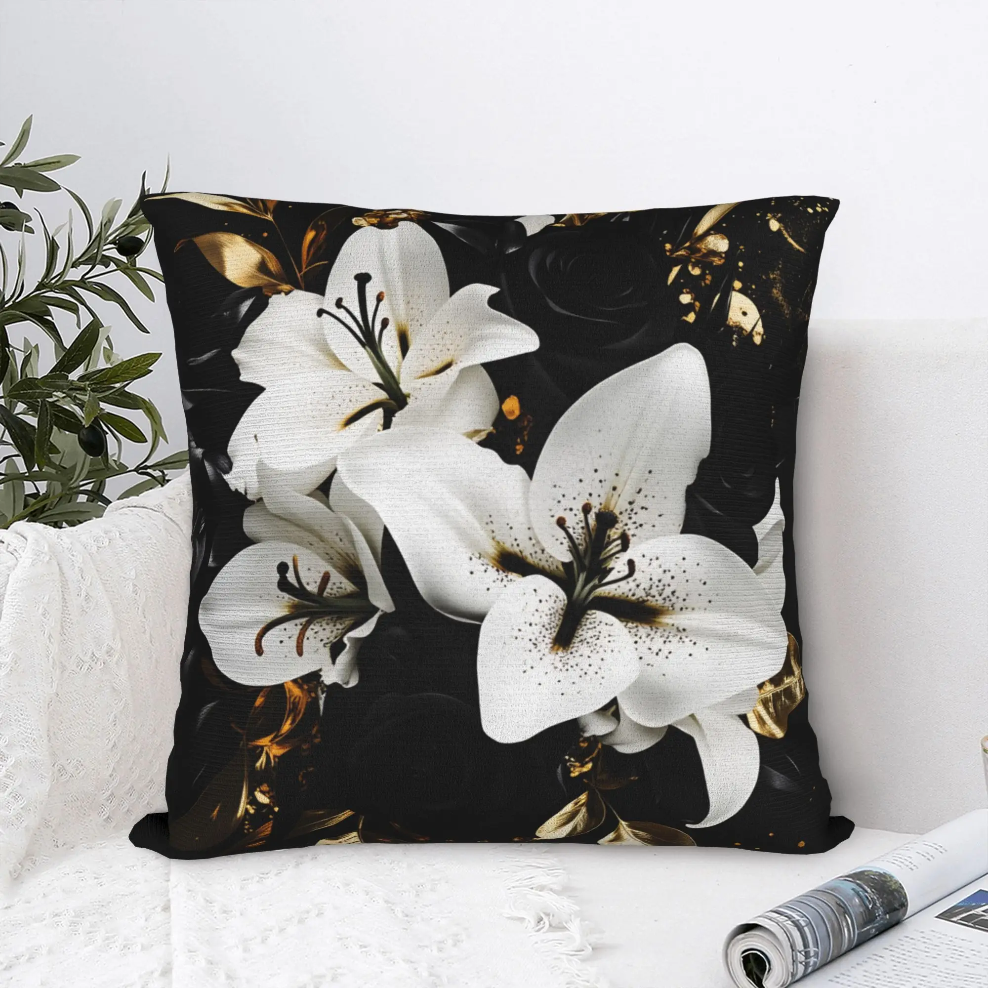 Black White Gold Flower Pillow Case  Fashion Pillow Cover Comfy Pillowcases For Wedding Party Home Decor