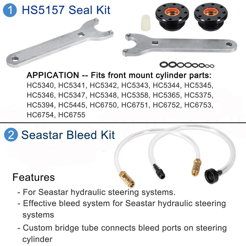 YMT Boat Accessories Front Mount Hydraulic Steering Cylinder Seal Kit HS5157 & Bleed Kit Fit For Seastar Uflex Marine Tools