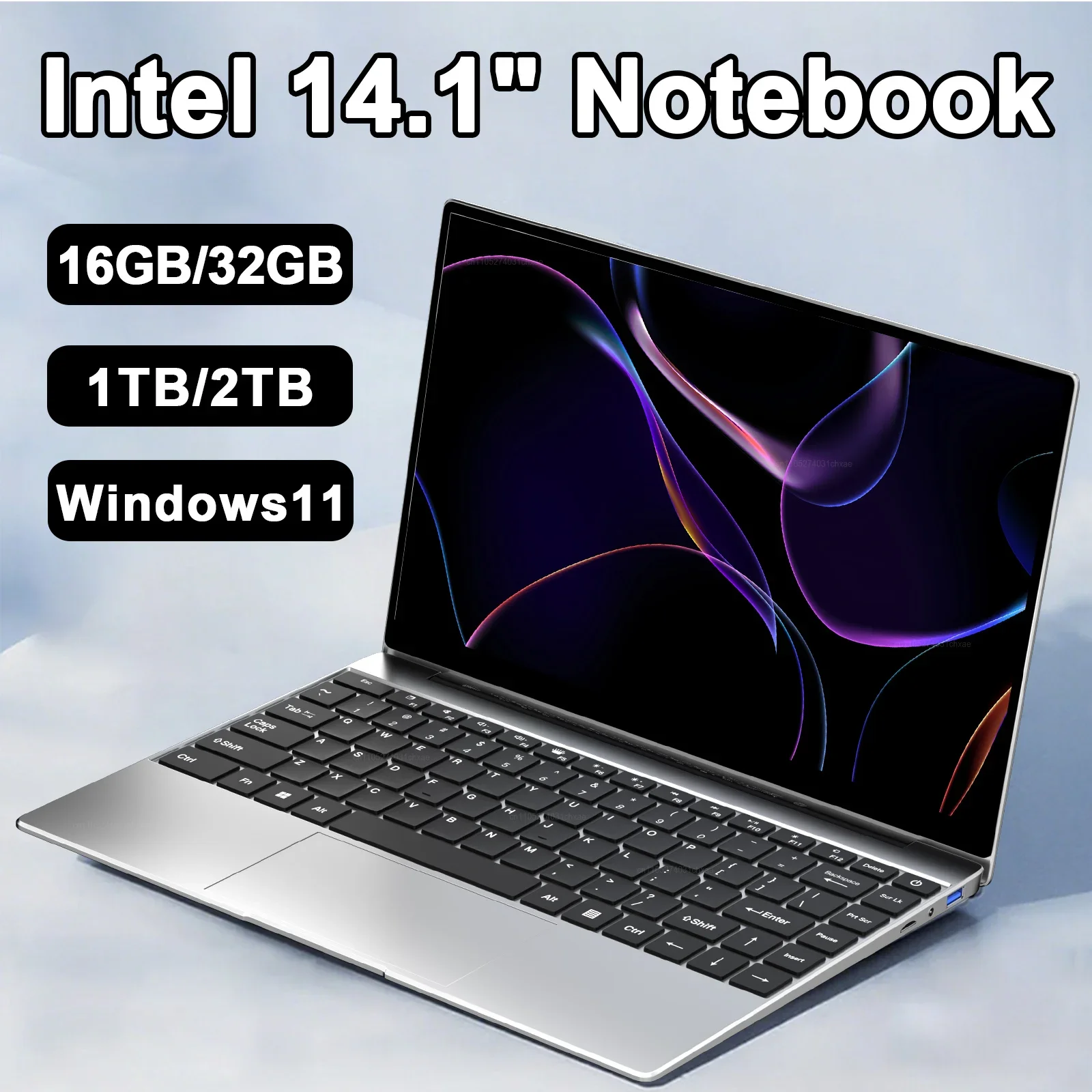 Nuevo Portátil Ultrafino de 14.1 Pulgadas 2026, Intel N95, Win11, DDR4, SSD de 2TB, Portátil Delgado para Negocios, Oficina, Estudiantes, 16GB/32GB RAM