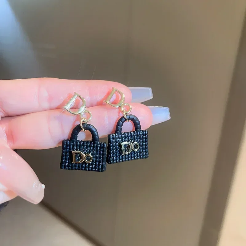 Korean  Fashion Black Design Letter Stud Earrings