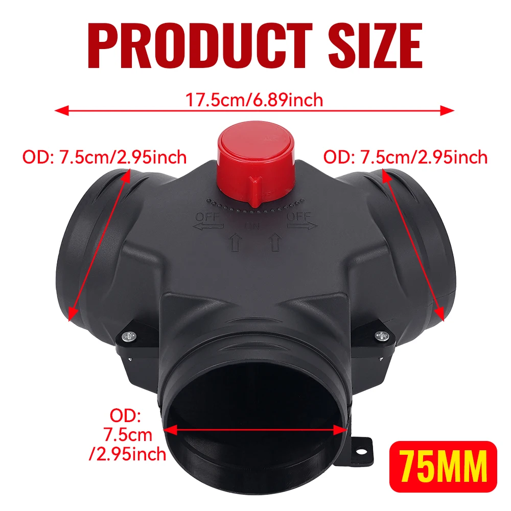 75mm 90mm Y Branch Splitter Adjustable Valve Flap Air Duct Connector for Diesel Parking Heater Exhaust Pipe Outlet Car Camper