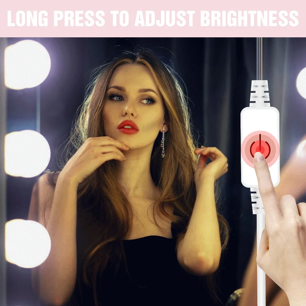 LED Makeup Mirror Lamp Bathroom Vanity Lights Touch Dimming Bedroom Dressing Table Lighting Nature White DC5V 2/6/10/14 Bulb Set