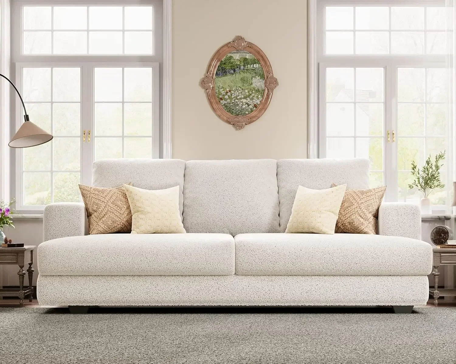 Sofa, 3 Seater Comfy Couch Sofa- Extra Deep Seated Oversized Sofa, 97 inch Contemporary Couches, Office (Off-White,Bouclé)