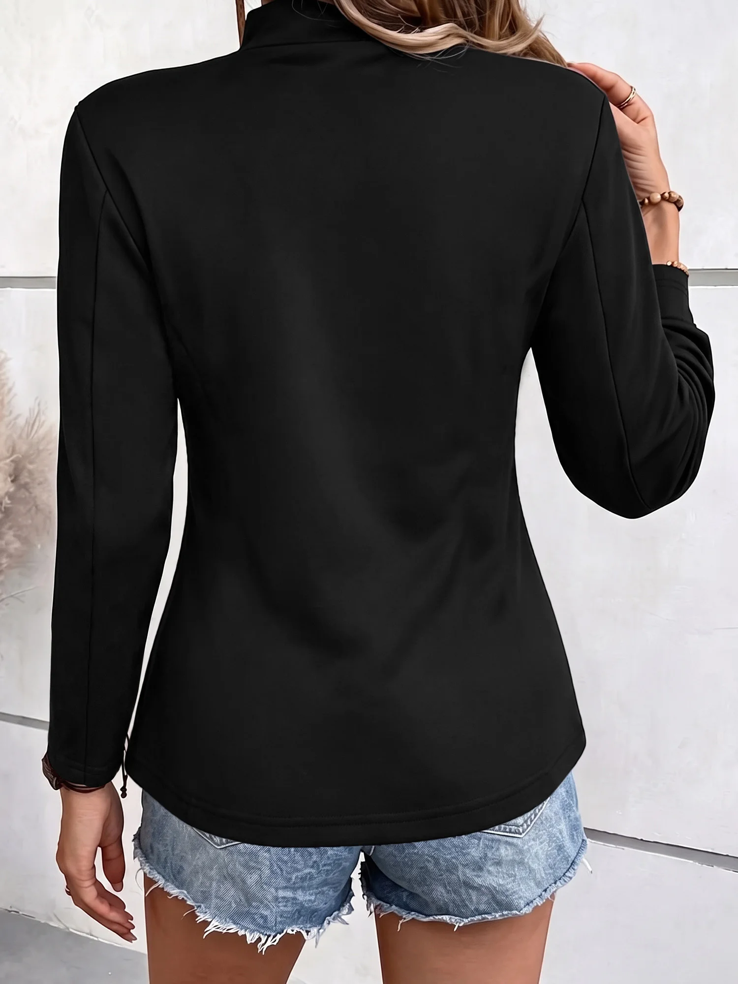 Women Basic Mandarin Collar Open Suit Blazer Long Sleeve Solid Slim Fit Commuter Casual Outerwear