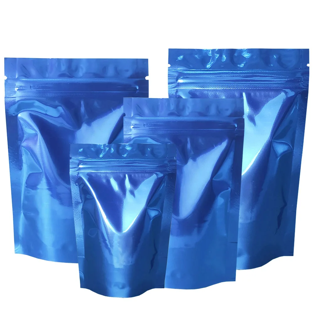 

100pcs Glossy Blue Aluminum Foil Zip lock Bottom Self-supporting Bags Bulk Food Beans Raisins Package Doypack Mylar Pouches