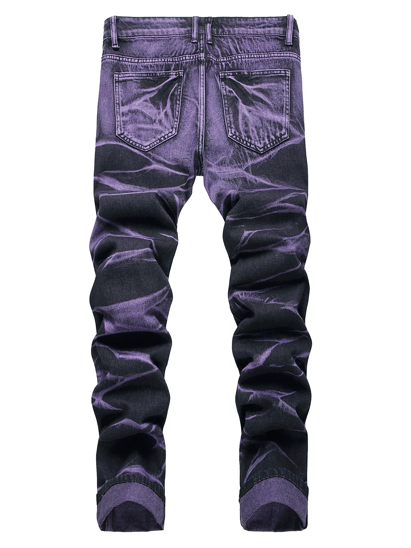 High Street Ripped Jeans for Men Four Seasons Causal Denim Pants Personalized Purple Black Straight Jeans Fashion Youth Trousers