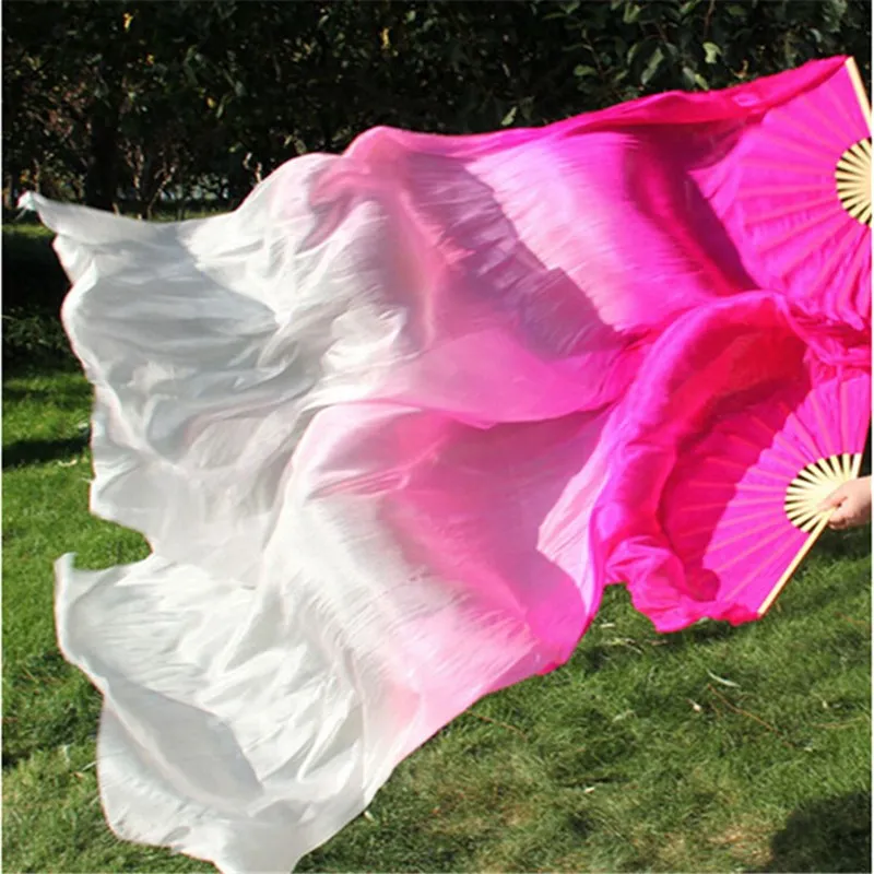 One Pair Light Belly Dance Silk Fan Veil Pink Start Gradient Arabic Dancer Props Worship 120CM 150CM 180CM Adults Professional