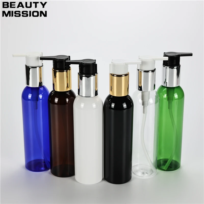 Multicolor 180ML X 30 Empty Plastic Round Shoulder Bottle With Gold Silver Lotion Pump PET Refillable Container For Liquid Soap