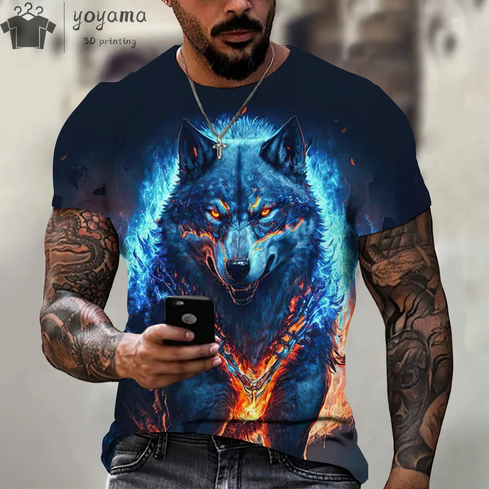 Wolf T-shirt 3D Digital Animal Print Graphic Tee Shirt Men Graphic T shirts Short Sleeve Tee Gym T-shirt Man Oversized T-shirt