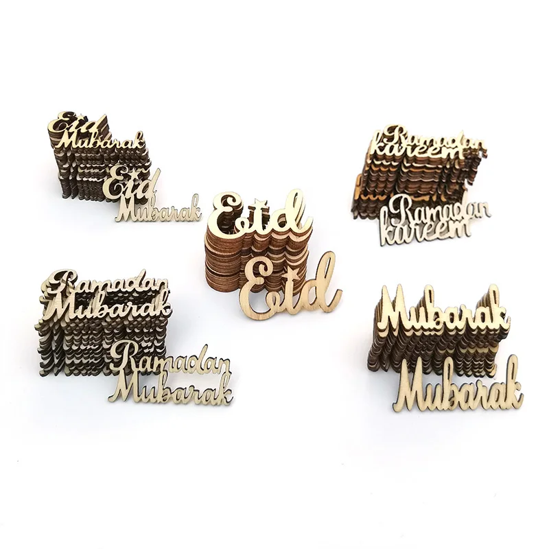 15/30/60pcs Eid Ramadan Mubarak Wood Chips DIY Craft 2023 Ramadan Decoration for Home Islamic Mubarak Kareem Party Decorations