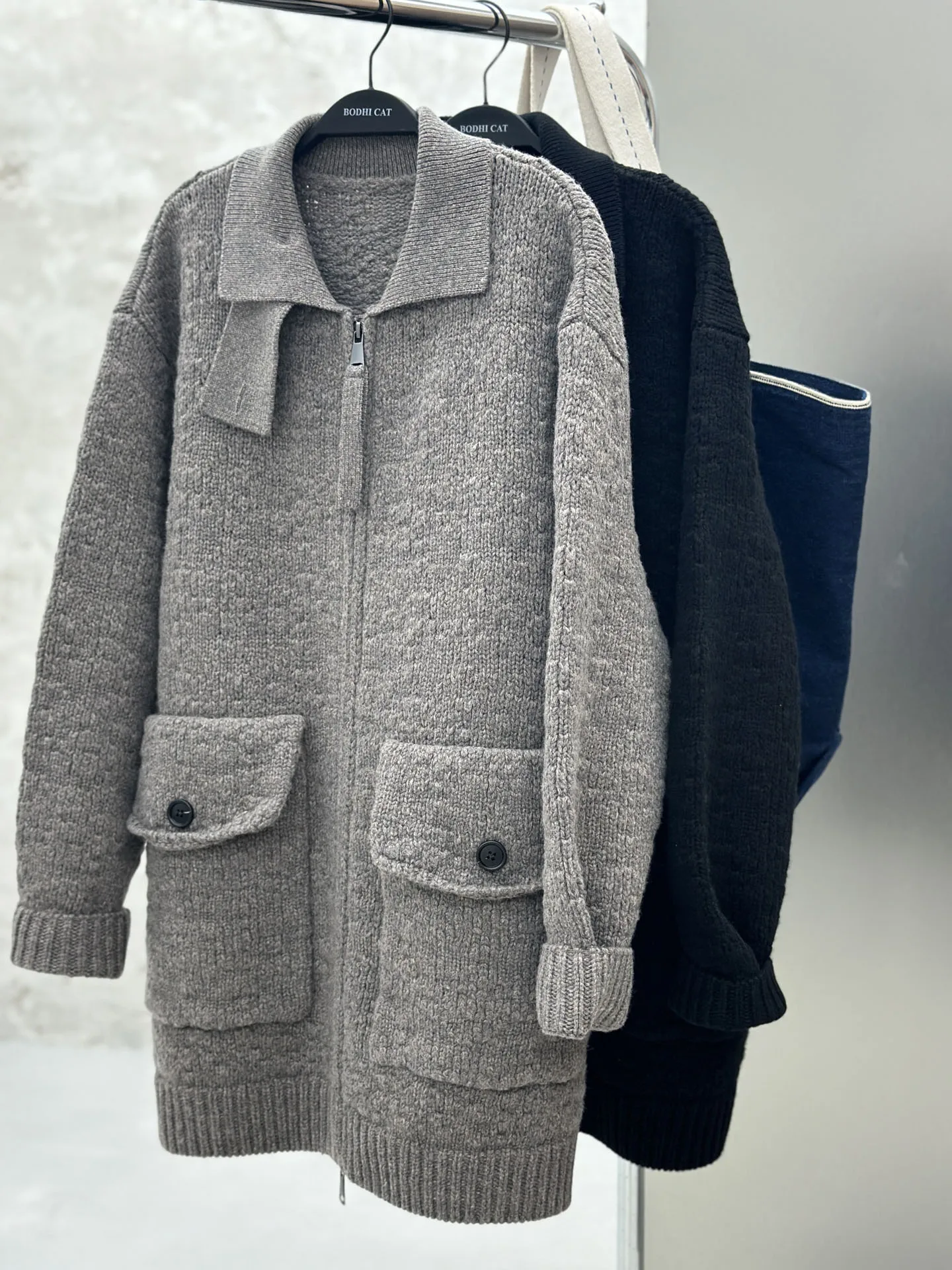 

Вязаный шерстяной свитер свободного кроя для женщин, осенне-зимний, плотной вязки, хлопковый, с длинными рукавами, открытый кардиган Bodhl JIN Tead