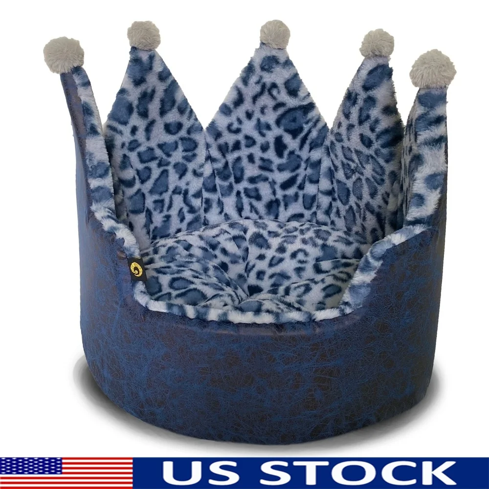 

Cozy Crown-Shaped Leopard Print Dog Bed Plush Pet Bedding Non-Slip Small Dogs Cats Indoor Comfort