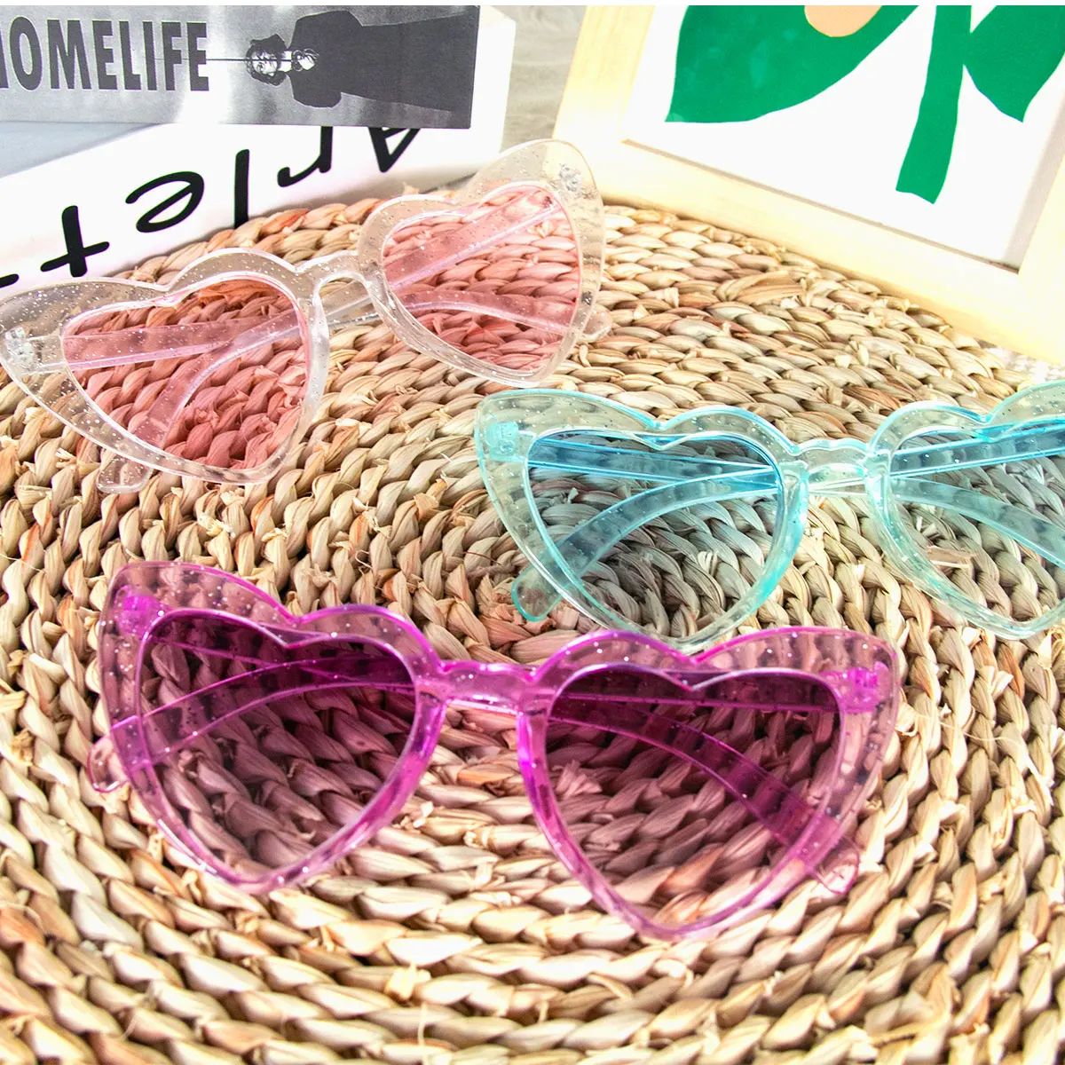 3pcs Heart Shaped Sunglasses for Women Girl Candy Color Heart Glasses Selfie Props Valentine's Day Wedding Summer Party Decor