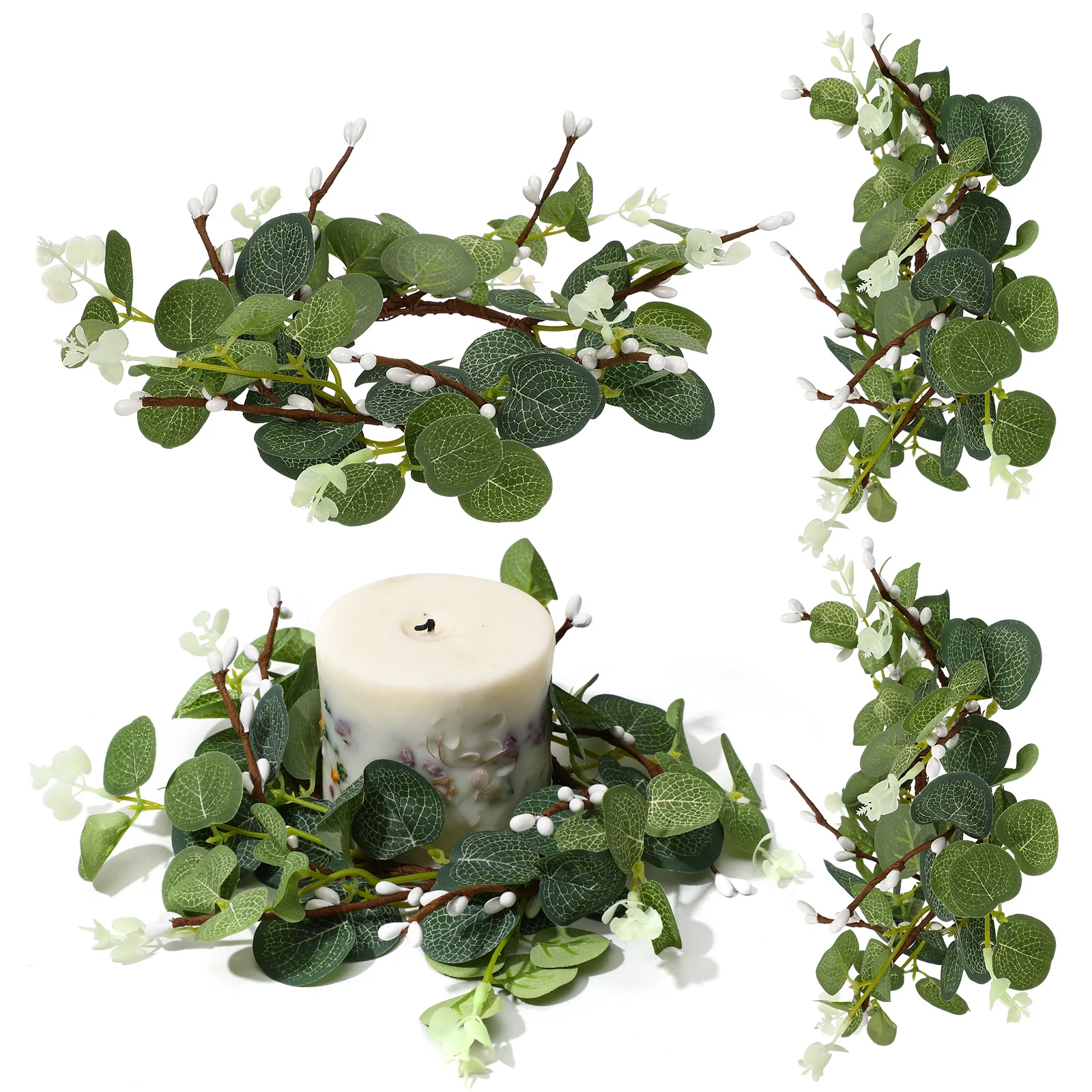 

4Pcs Small Eucalyptus Rings Realistic Leaves Party Decoration Table Centerpiece Wedding Wreath Table Wreath