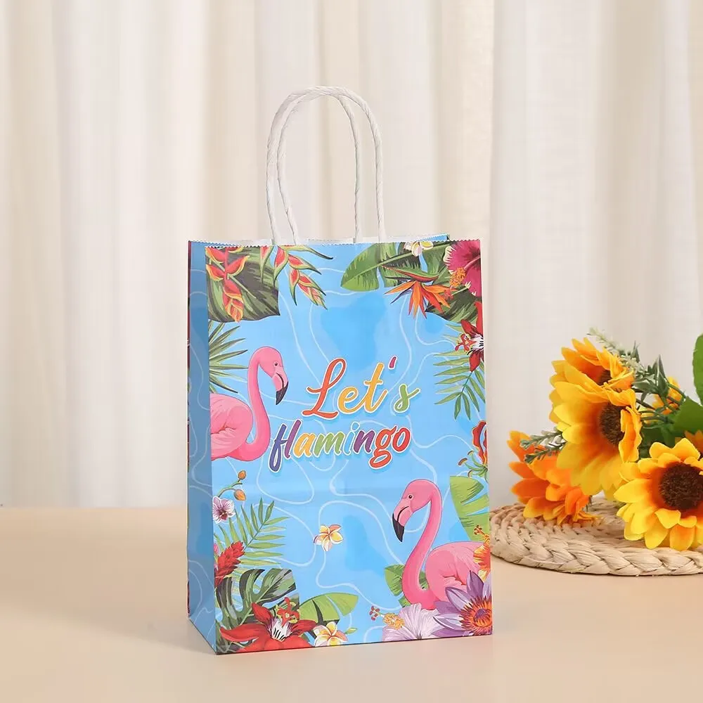 6pcs Tropical Luau Hawaii Theme Party Gifts Packing Bags Flamingo Pineapple Paper Candy Bags Summer Birthday Wedding Party Decor