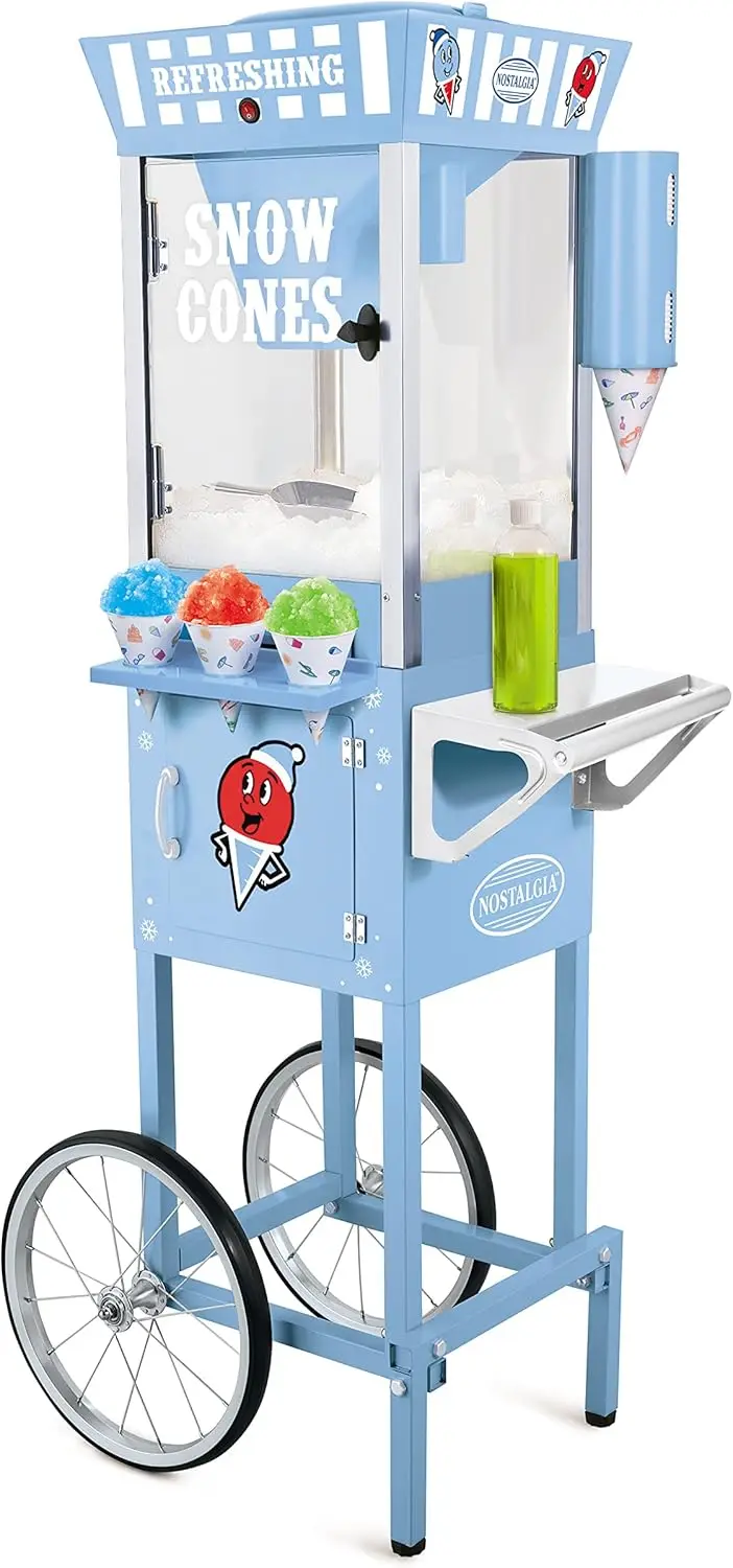 

Snow Cone Shaved Ice Machine - Retro Cart Slushie Machine Makes 72 Icy Treats - Includes Metal Scoop, 2 Syrup Bottles