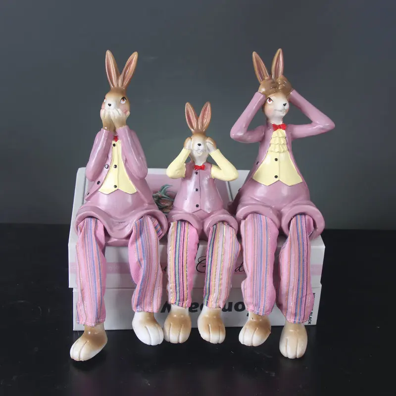 Cute Resin Rabbit Shelf Sitter Figurine With Dangling Legs Bunny Doll Ornament for Living Room Bedroom Shelf Home Decor Gift