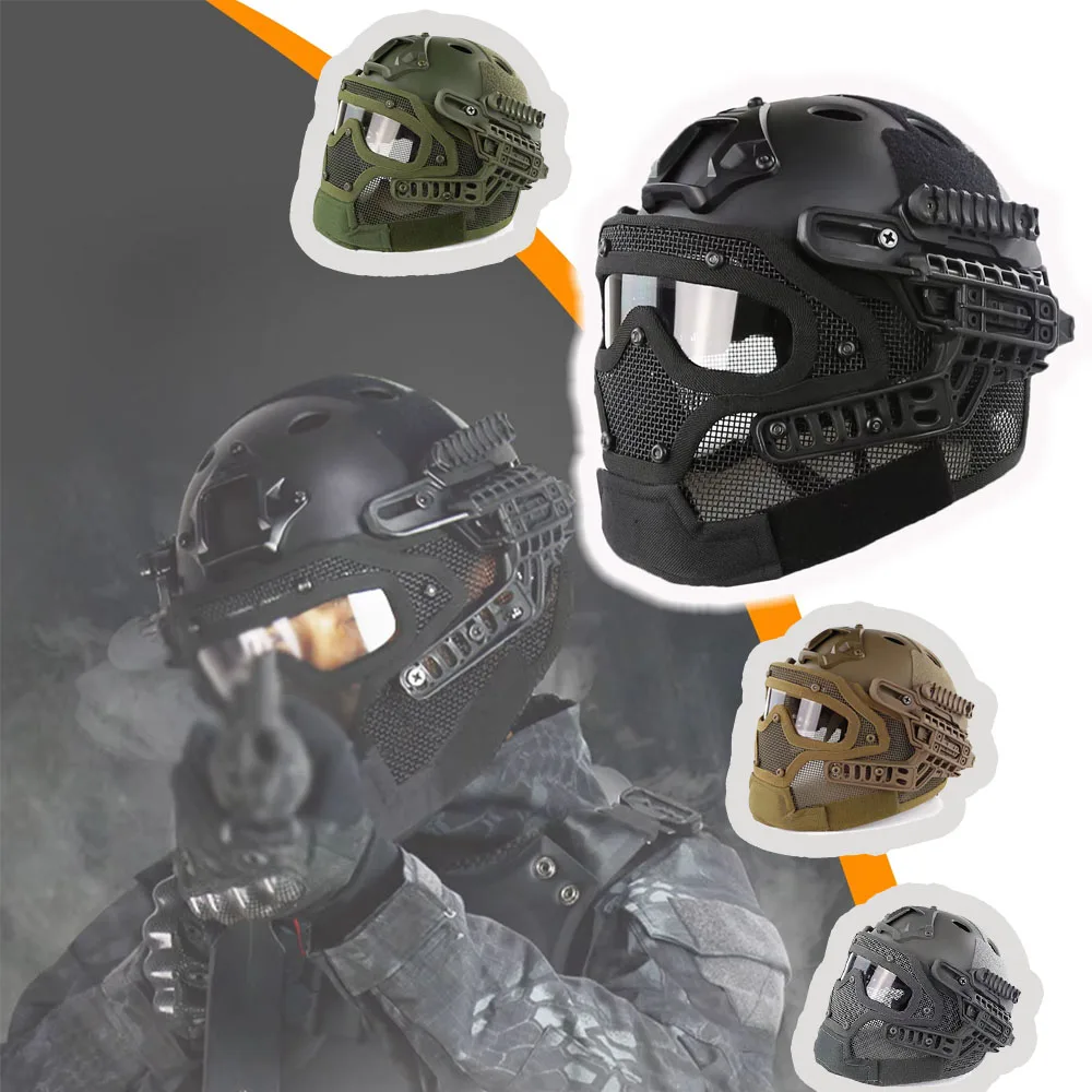 Full face Protective Helmet in ABS, Multifunctional Onepiece Tactical Helmet, Outdoor CS Games, WarGame, Motorcycle, Hunting