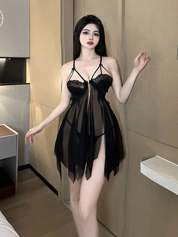 

Чистое сексуальное нижнее белье Desire Mesh Прозрачное очарование для взрослых Новая пряжа Маленькая нагрудная витрина Большая передняя пуговица Кружевное платье на бретельках D55V