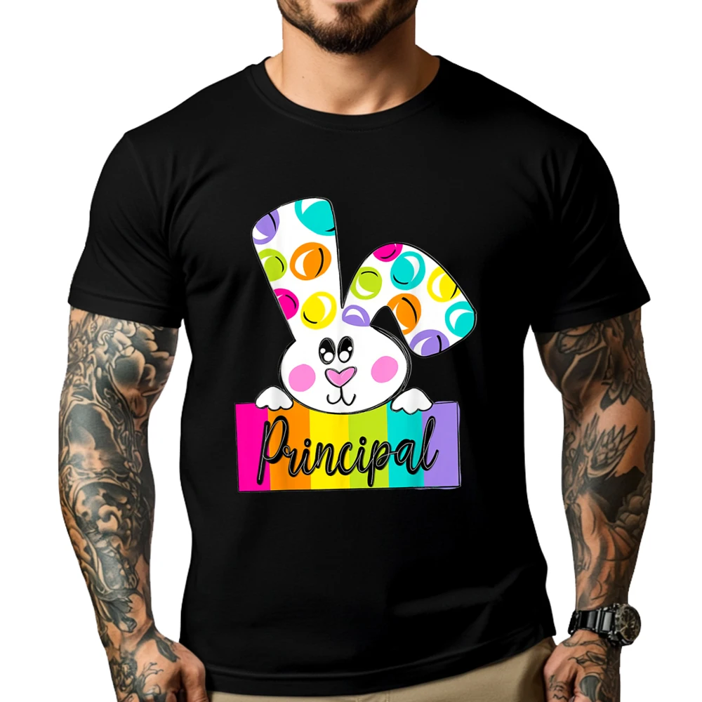 

Bunny Principal Happy Easter Day Funny T Shirts Adult Camiseta Masculina Tshirts Shirts Graphic Tee Oversize Man