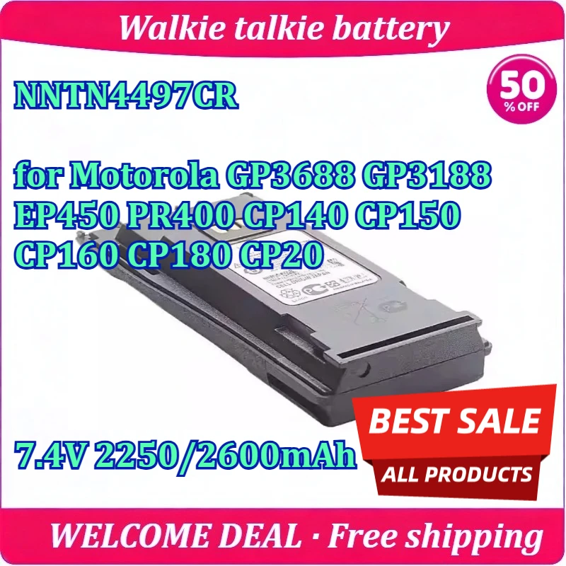 New NNTN4497CR for Motorola GP3688 GP3188 EP450 PR400 CP140 CP150 CP160 CP180 CP20 Walkie Talkie Battery 7.4V 2250mAh Battery
