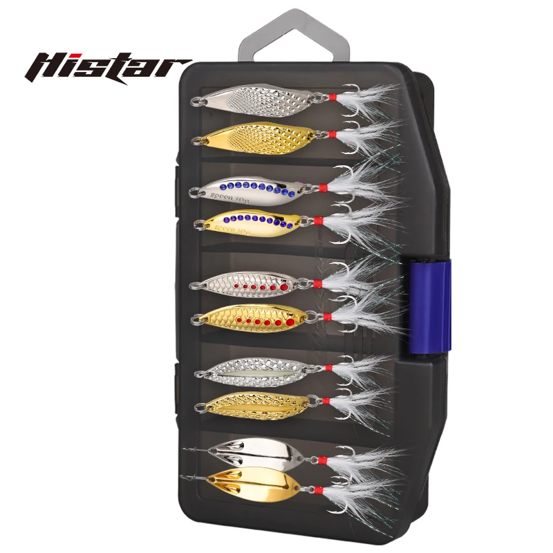 HISTAR Chrome Zinc Alloy Fishing Spoon Bait Suit 8 10 Pcs Per Set Long Casting Distance High Carbon Treble Hook Floating Action