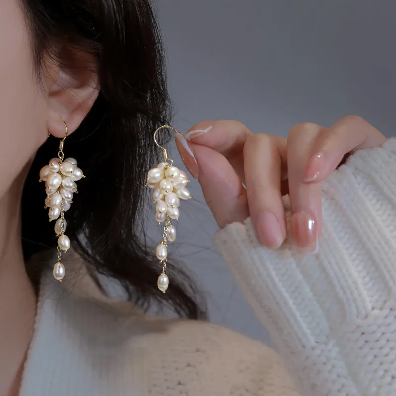 New Arrival Elegant Grape Design 100% Natural Freshwater Pearl 14K Gold Filled Female Drop Earrings Jewelry For Women Gifts image 4