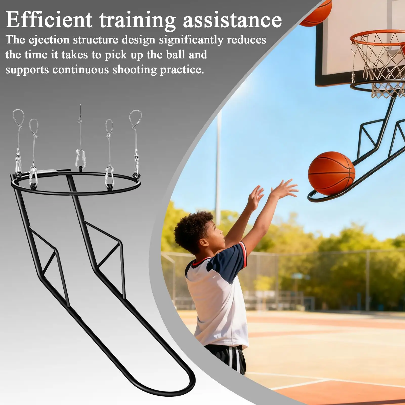 مدرب إرجاع كرة السلة، أداة التقاط الكرة المعدنية الأوتوماتيكية للطوق، ممارسة منفردة في صالة الألعاب الرياضية في الفناء الخلفي