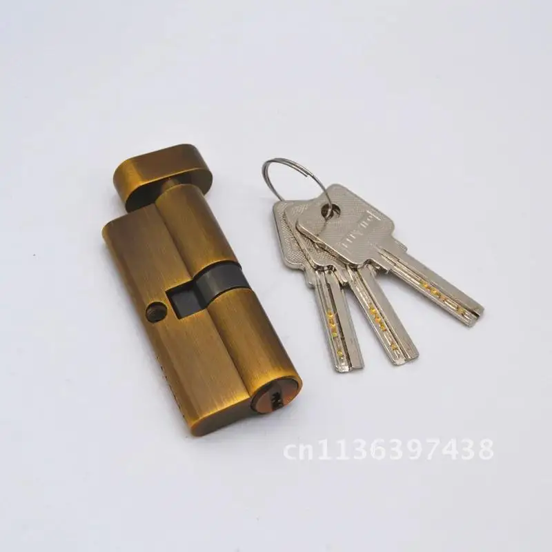 Anti-Roubo Latão Door Lock Cylinder, Botões de segurança doméstica, Cromado Preto com 3 Chaves De Computador De Latão, 70mm