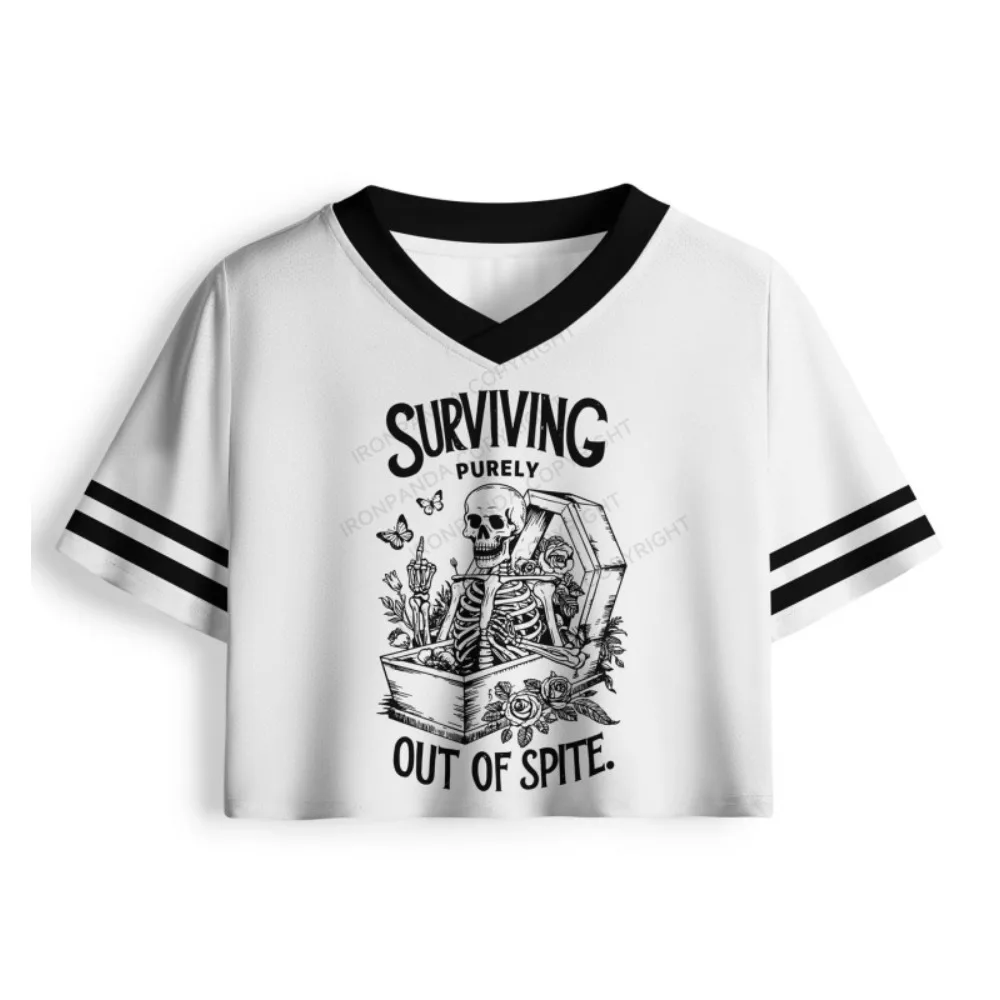 Ladies' Fitness Exercise, Trendy, Y2K， Female Power, Printed T-shirt, Women's Umbilical V-neck Spicy Girl Dress