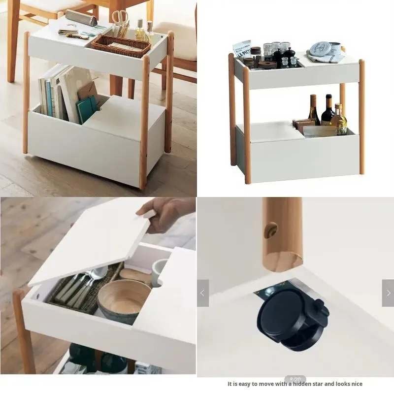 Nordic Wooden Double Layer Storage Rack Shelf Flower Stand Kitchen Floor to Ceiling Multi Layer Cart with Wheels Non Foldable